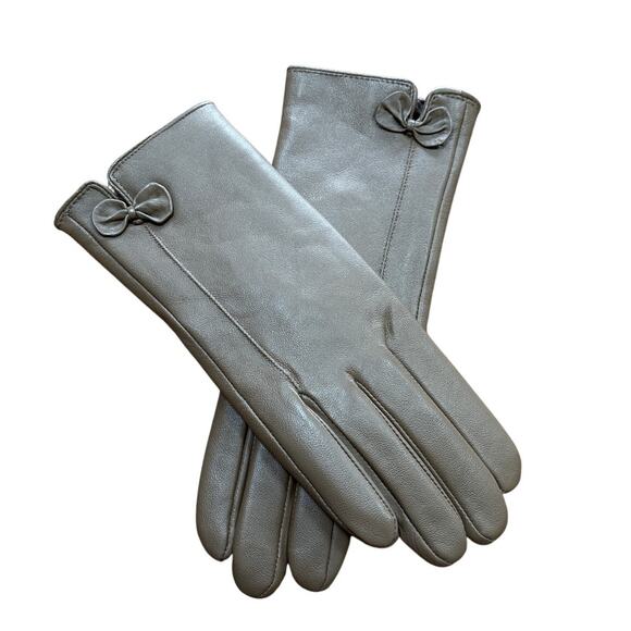 Taupe tan ladies leather gloves sz M classic mid century formal style fur lined - Picture 2 of 7